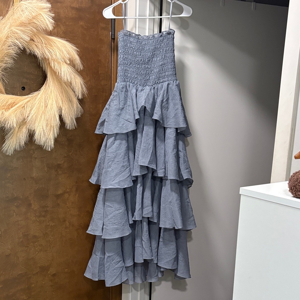 Strapless Gray Tiered Dress
